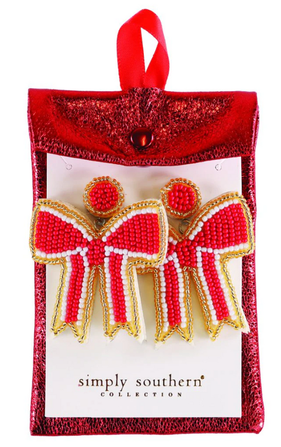 Holiday Bow Beaded Earrings