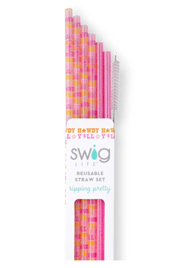 . Howdy Y'all and Pink Glitter Reusable Straws