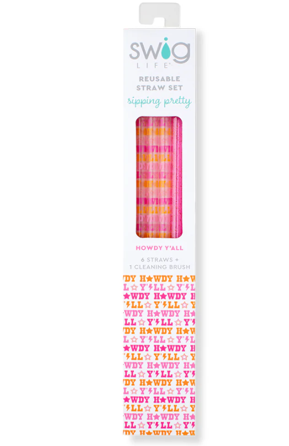 . Howdy Y'all and Pink Glitter Reusable Straws
