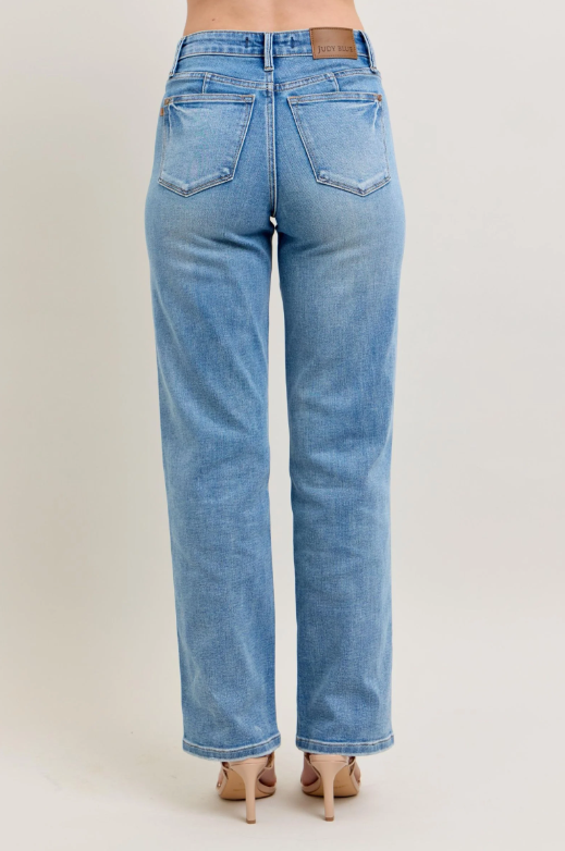. Judy Blue MR Tummy Control Vintage Wash Straight Jeans