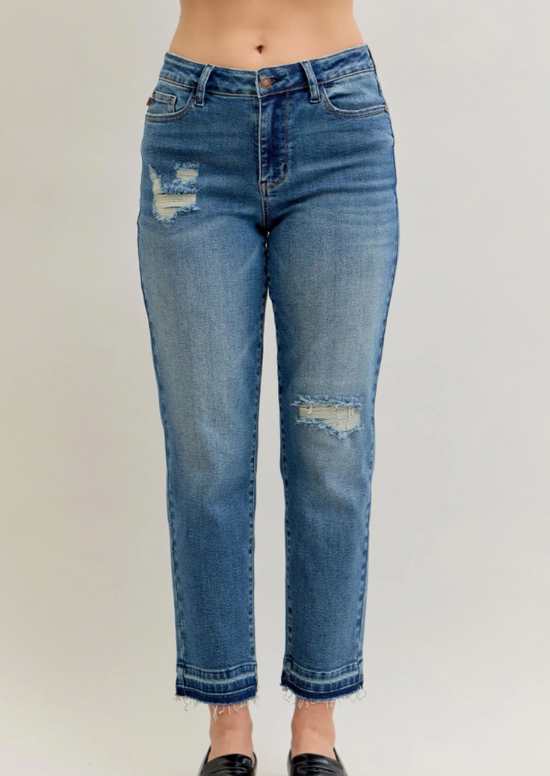 Judy Blue MR BF Patch & Repair Destroy Release Hem Denim Jeans