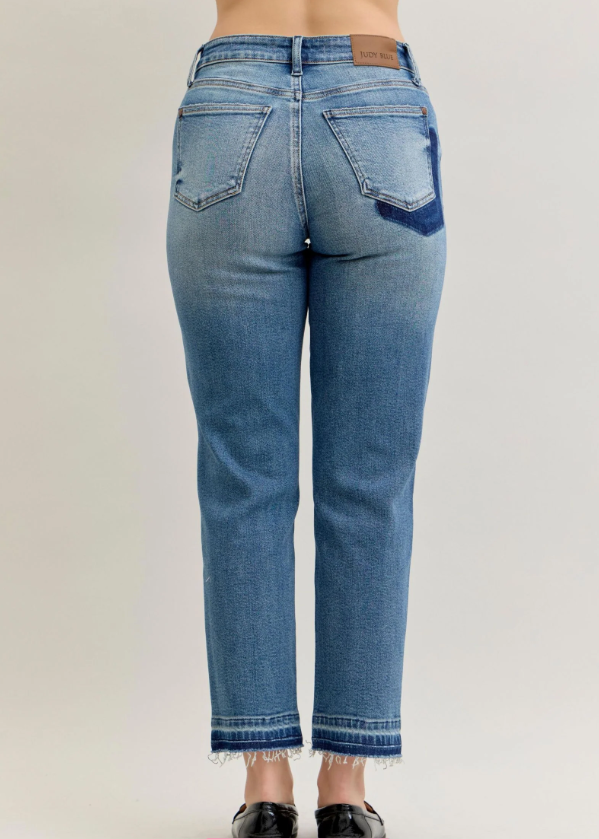 Judy Blue MR BF Patch & Repair Destroy Release Hem Denim Jeans