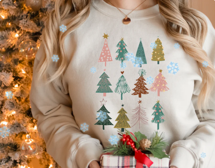 Boho Christmas Trees Crew Neck Sweatshirt