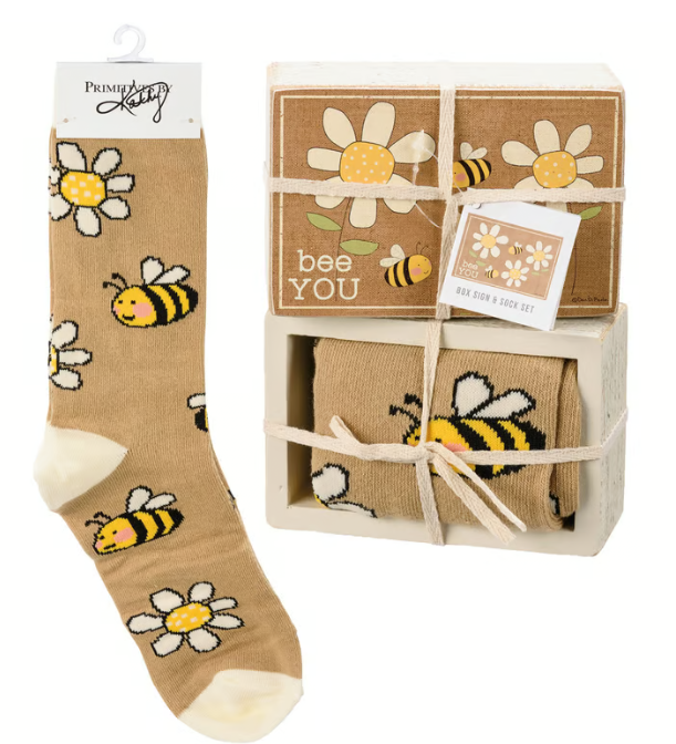 Bee You Box Sign And Sock Set