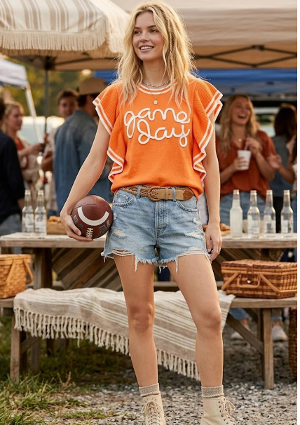 Ruffle Sleeve Varsity Gameday Knit Top