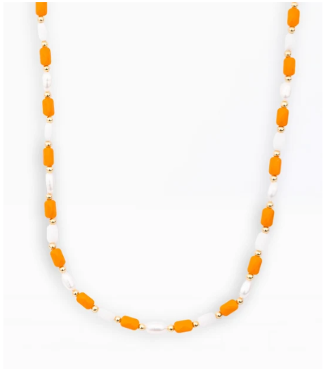 Clover Orange and White Pearl Necklace