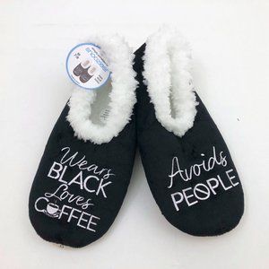 Wears Black, Loves Coffee, Avoids People - Snoozies! Slippers