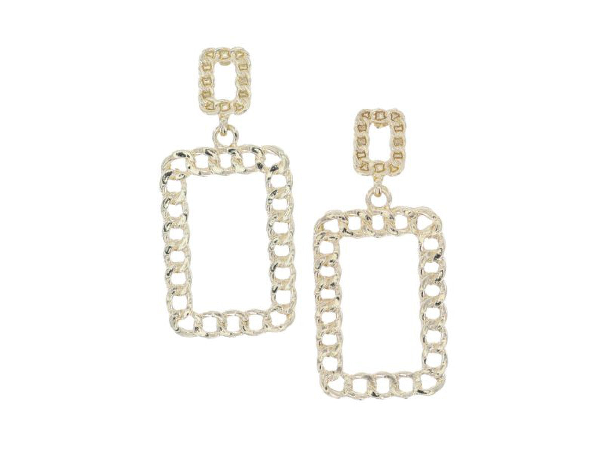 Load image into Gallery viewer, . Gold Chain Rectangle Earrings
