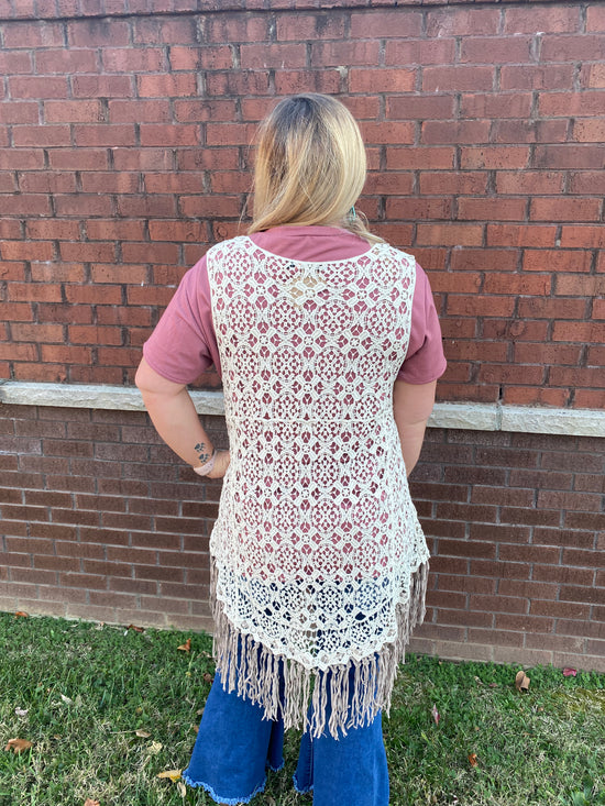 Load image into Gallery viewer, * So This Is Love Crochet and Fringe Vest
