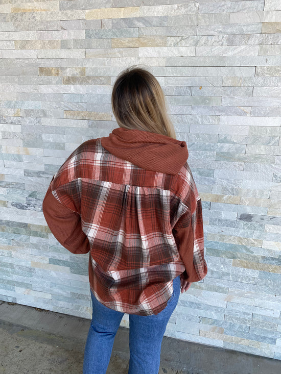 Load image into Gallery viewer, * Follow The Seasons Terracotta Plaid Hooded Top
