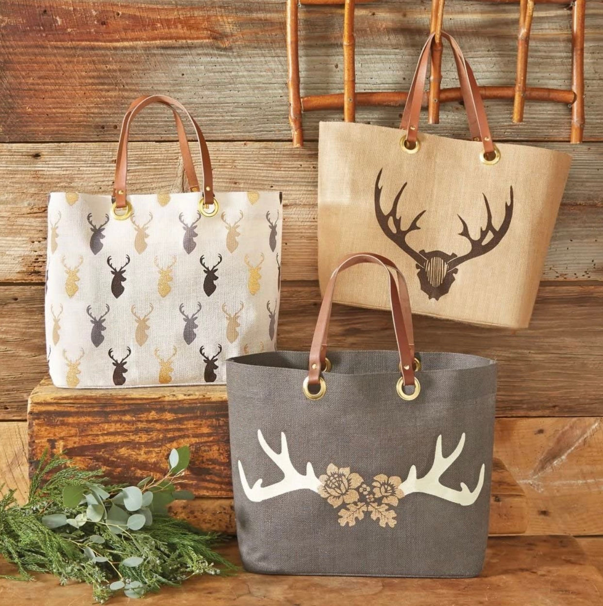 * Mud-Pie Stag Horn Jute Tote