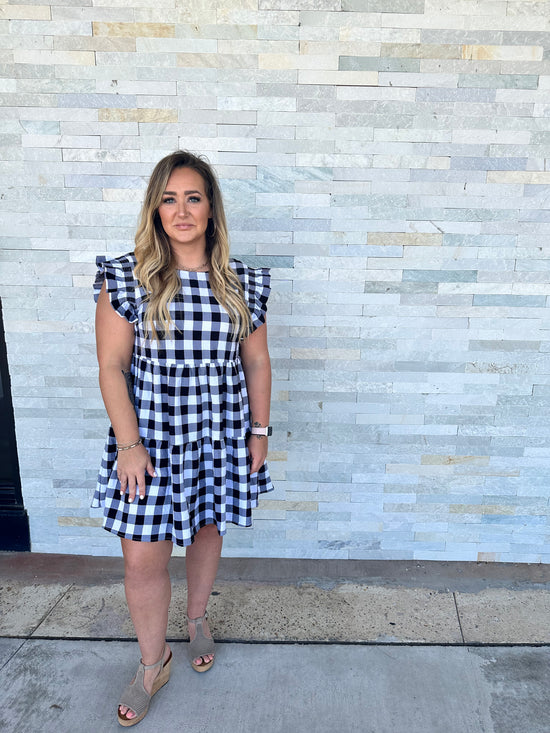 * Check Mate Black Tiered Gingham Dress