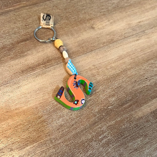 Load image into Gallery viewer, * Natural Life Initial Wooden Beaded Keychains
