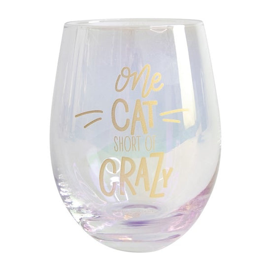 * One cat short of crazy wine glass