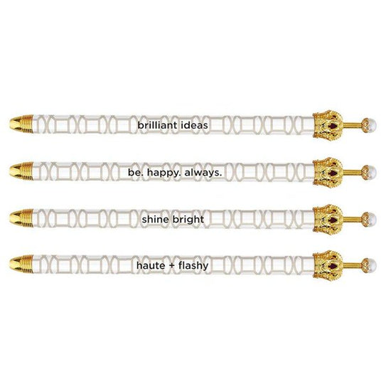 * Crown Top Silver Pattern Pens with Sayings