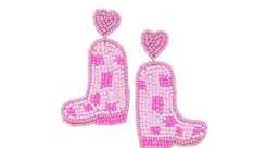 * Pink Cowgirl Boots Beaded Earring